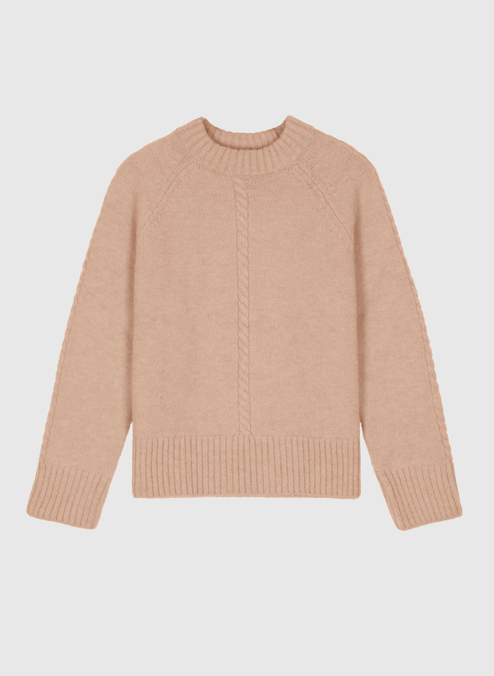 Clémence cable-detail crewneck sweater in Nude, product color view