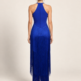 Cobalt Nocturne Fringe Midi Dress – back view