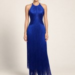 Cobalt Nocturne Fringe Midi Dress – front view