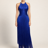 Cobalt Nocturne Fringe Midi Dress – front view