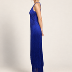 Cobalt Nocturne Fringe Midi Dress – side view