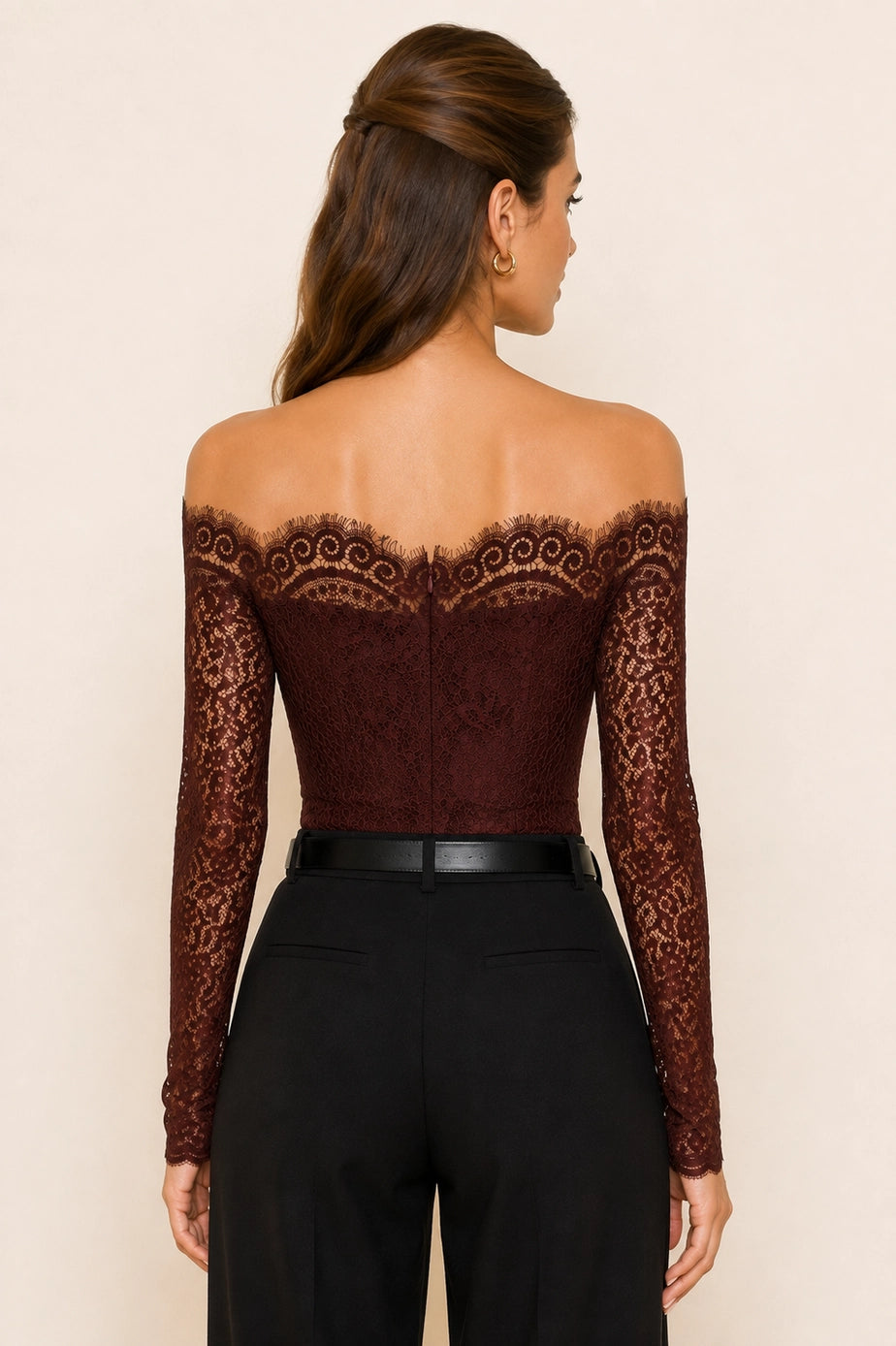Colette Chocolate Lace Bodysuit — back view