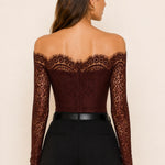 Colette Chocolate Lace Bodysuit — back view
