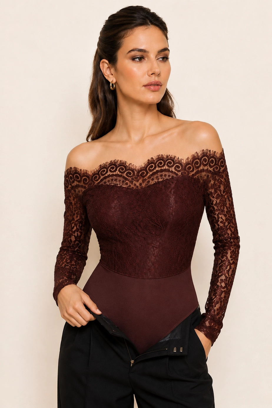 Colette Chocolate Lace Bodysuit — bodysuit-detail view