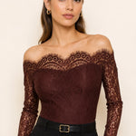 Colette Chocolate Lace Bodysuit — front view