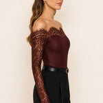 Colette Chocolate Lace Bodysuit — side view