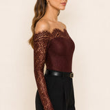 Colette Chocolate Lace Bodysuit — side view