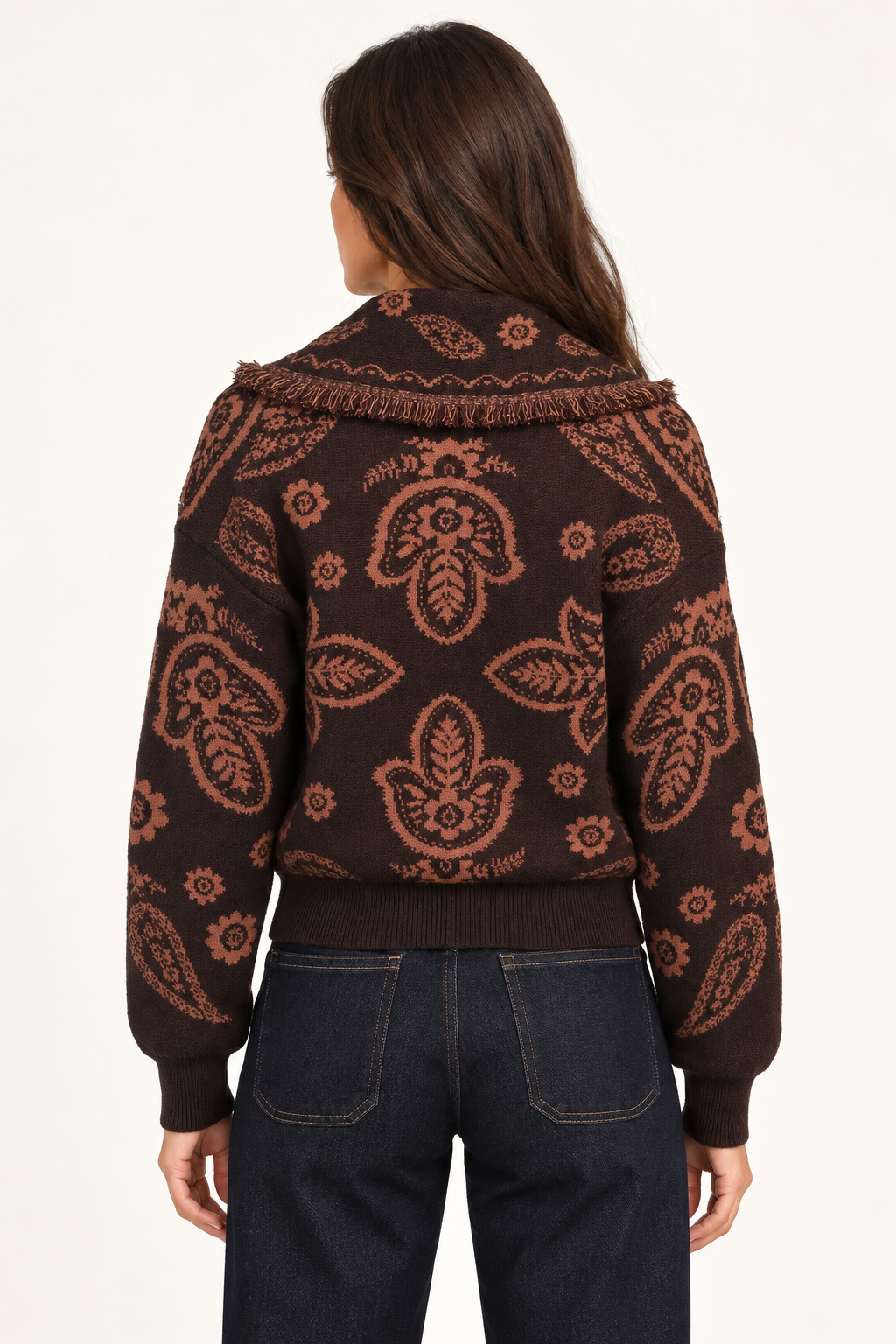 Colette Chocolate Paisley Cardigan back view