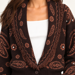 Colette Chocolate Paisley Cardigan close-up view