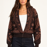 Colette Chocolate Paisley Cardigan front view