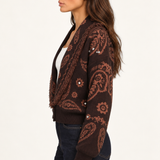 Colette Chocolate Paisley Cardigan side view