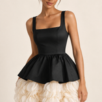 Colette black and ivory petal peplum mini dress, half-shot view