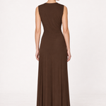 Delphine Chocolate Woven-Pleat Maxi Dress back view