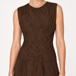 Delphine Chocolate Woven-Pleat Maxi Dress close-up view