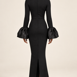 Élodie black crystal-neck flare-cuff gown, back view