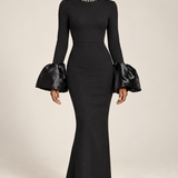 Élodie black crystal-neck flare-cuff gown, front view
