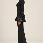 Élodie black crystal-neck flare-cuff gown, side view