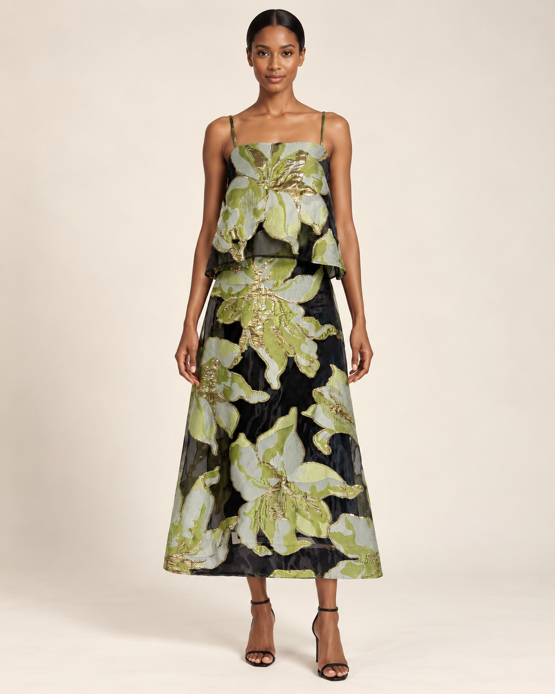 Élodie Floral Overlay Maxi Dress – front view