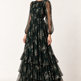 Emerald Jardin Floral Tulle Maxi Dress — angle view