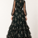 Emerald Jardin Floral Tulle Maxi Dress — back view