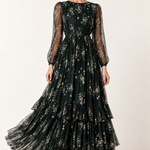 Emerald Jardin Floral Tulle Maxi Dress — front view