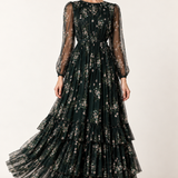 Emerald Jardin Floral Tulle Maxi Dress — front view