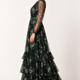 Emerald Jardin Floral Tulle Maxi Dress — side view