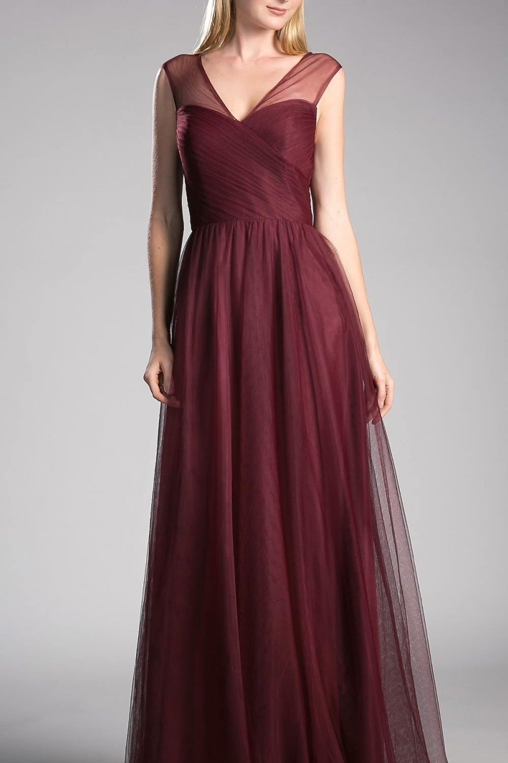 Ladivine ET320 Illusion V-Neck and Back Long Formal Dress Sleeveless