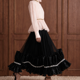 Étoile de Soir Embellished Tulle Maxi Skirt in Black — movement view