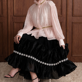 Étoile de Soir Embellished Tulle Maxi Skirt in Black — seated view