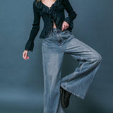 DARING TREND WASHED DENIM PANTS