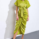 COMING TO MY SENSES WOVEN SATIN MIDI DRESS