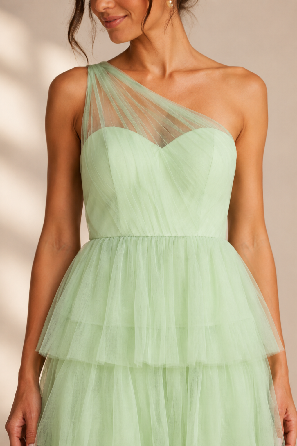 Celeste One-Shoulder Tulle Midi Dress