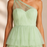 Celeste One-Shoulder Tulle Midi Dress