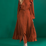 TIER ELEGANCE BROWN WOVEN MIDI DRESS