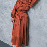 PROGRESS OVER PERFECTION SATIN MIDI DRESS