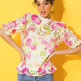 BLISS ME FLORAL WOVEN LACE TOP