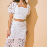 UNFORGETTABLE ICON WOVEN LACE TOP AND SKIRT SET