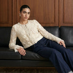 Fleur de Perle Embellished Jacket in White — detail view
