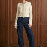 Fleur de Perle Embellished Jacket in White — front view