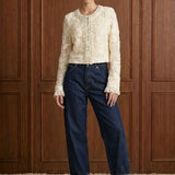 Fleur de Perle Embellished Jacket in White — front view