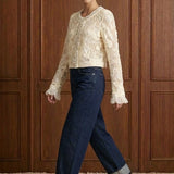Fleur de Perle Embellished Jacket in White — movement view
