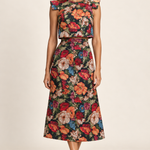 Fleur de Saison floral jacquard crop top and midi skirt set, front view
