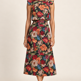 Fleur de Saison floral jacquard crop top and midi skirt set, front view