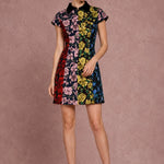 Fleur Galerie colorblock floral jacquard mini dress, full-length view