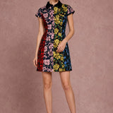 Fleur Galerie colorblock floral jacquard mini dress, full-length view