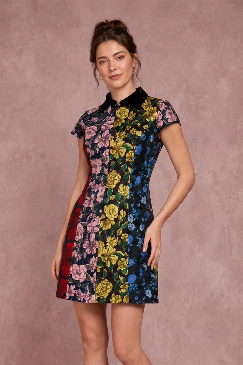 Fleur Galerie contrast black collar and floral panel detail