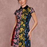 Fleur Galerie contrast black collar and floral panel detail