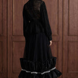 Fleur Royale Organza Peplum Blouse — black back view