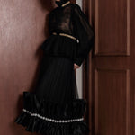 Fleur Royale Organza Peplum Blouse — black detail view